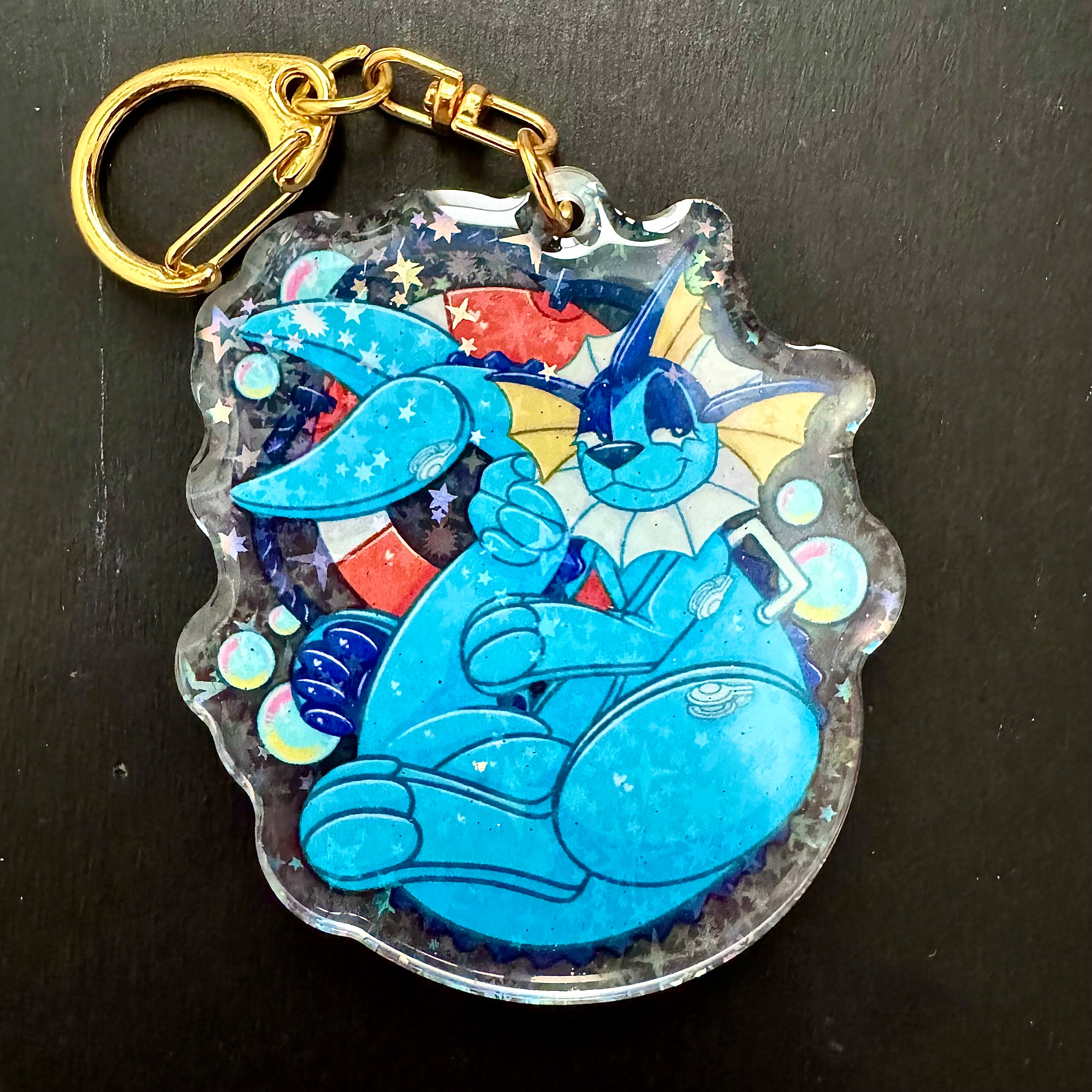 Shiny/Regular Vaporeon Pooltoy Enamel Coated Keychain Holographic Finish