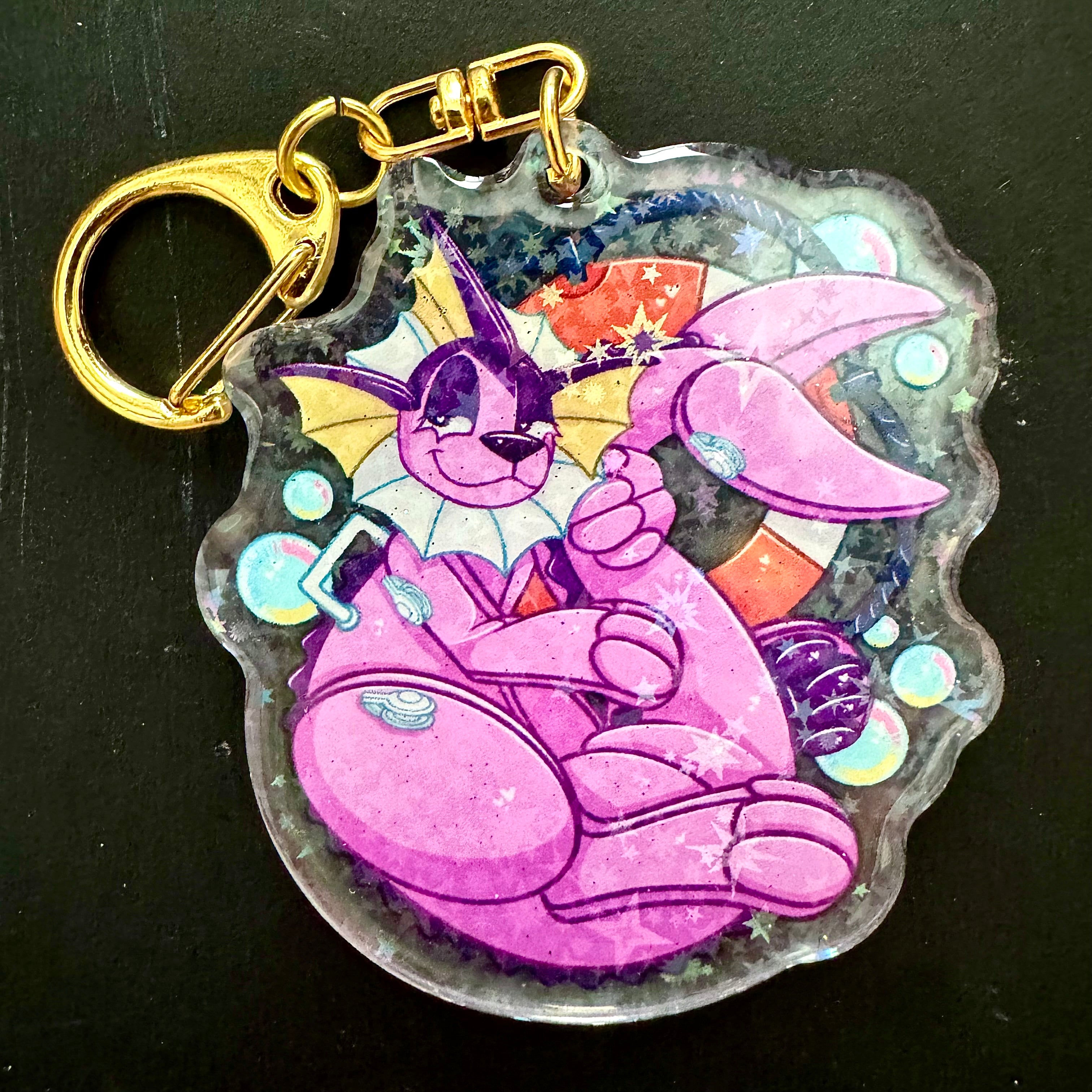 Shiny/Regular Vaporeon Pooltoy Enamel Coated Keychain Holographic Finish