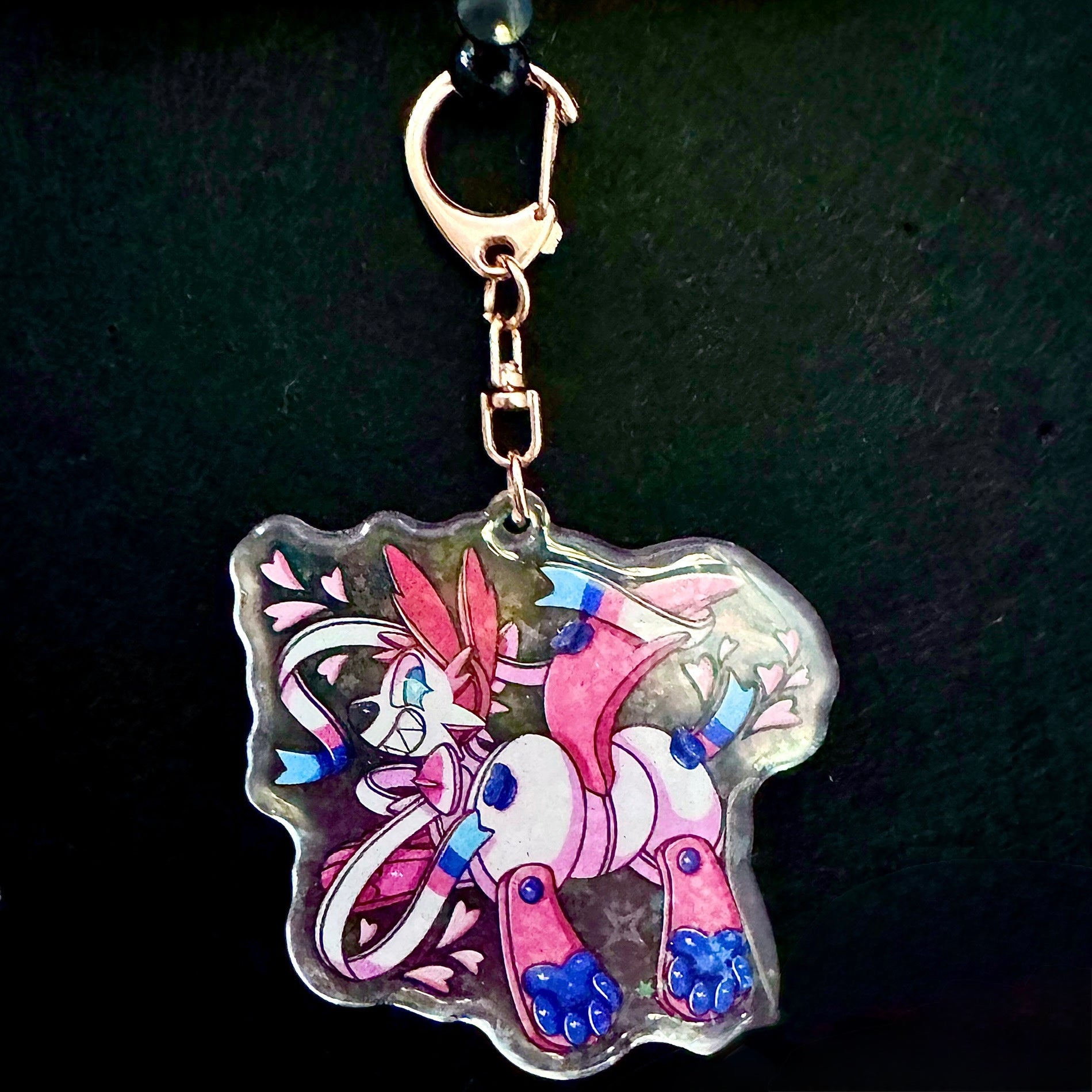 Shiny/Regular Sylveon Pooltoy Enamel Coated Keychain Holographic Finish