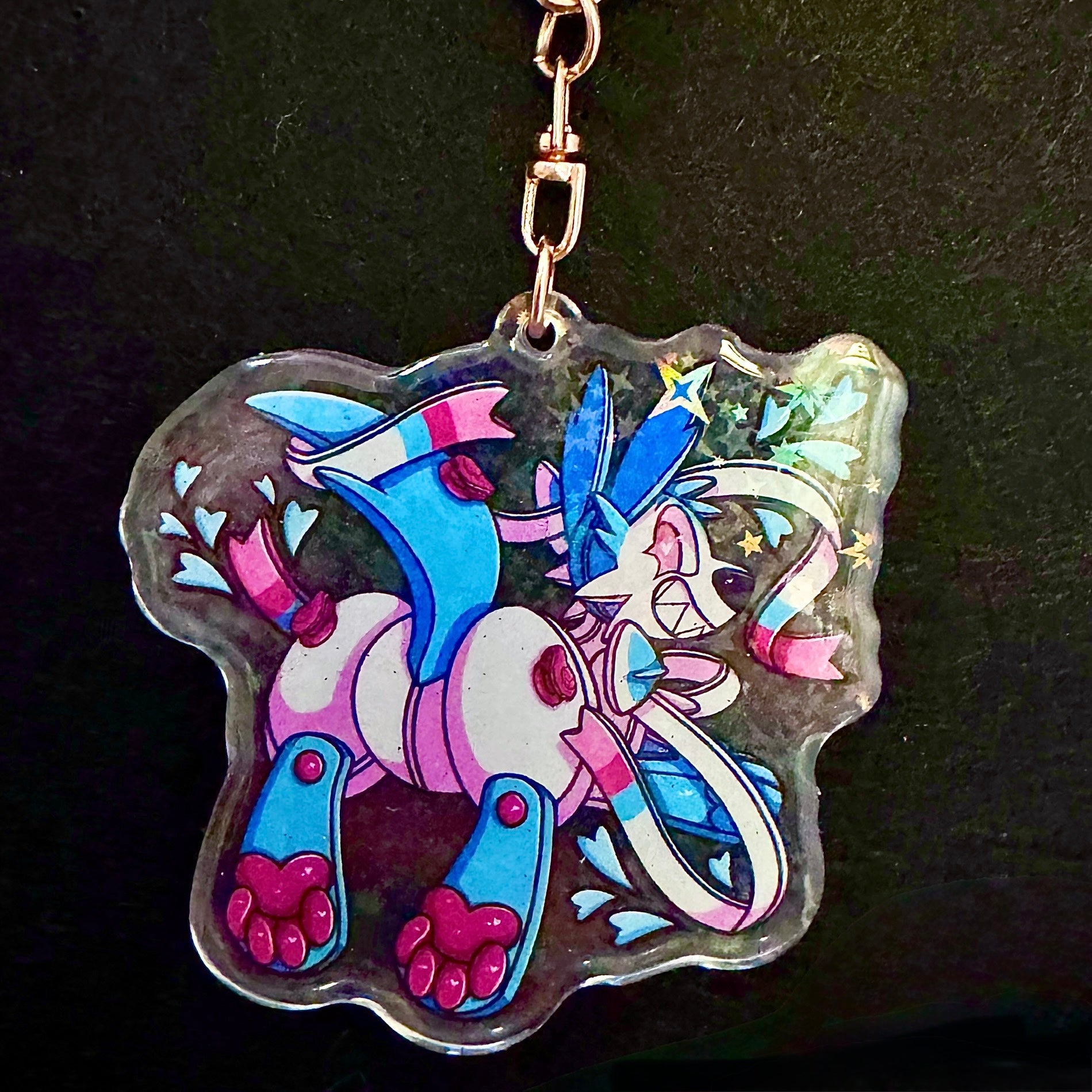 Shiny/Regular Sylveon Pooltoy Enamel Coated Keychain Holographic Finish